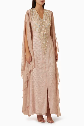 Embroidered Cape Kaftan in Lace Tulle