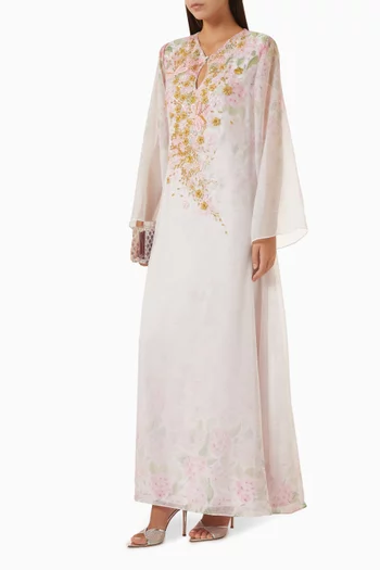 Embellished Floral Kaftan in Linen