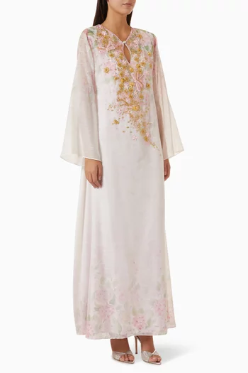 Embellished Floral Kaftan in Linen