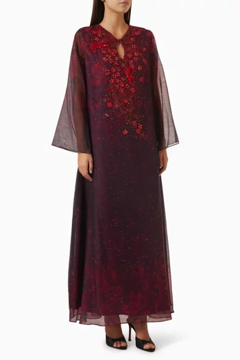 Embellished Floral Kaftan in Linen