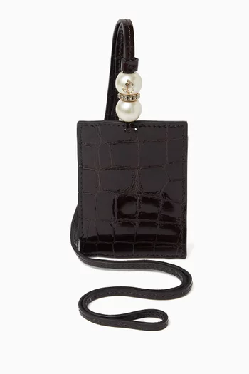 Card Holder in Croc-embossed Leather