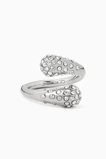 Drop Crystal Ring in Silver-tone Metal