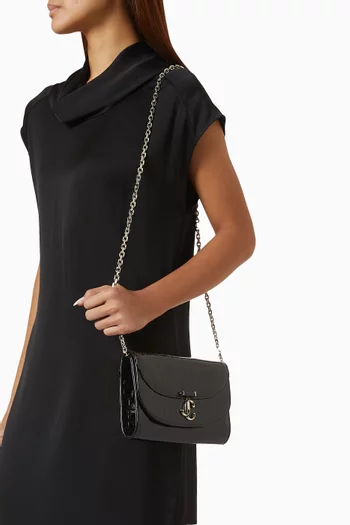 Curve Clutch Bag in Croc-embossed Leather