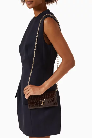 Curve Chain Wallet in Croc-embossed Leather
