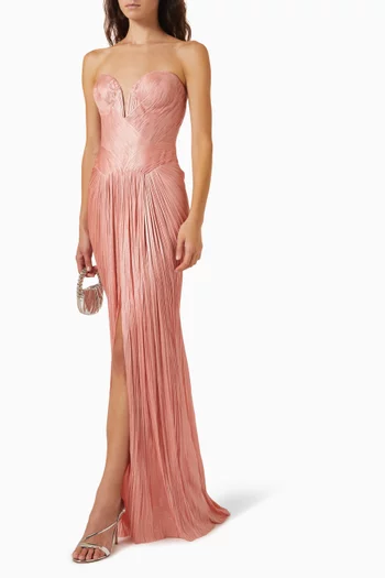 Noor Pleated Lace-up Gown