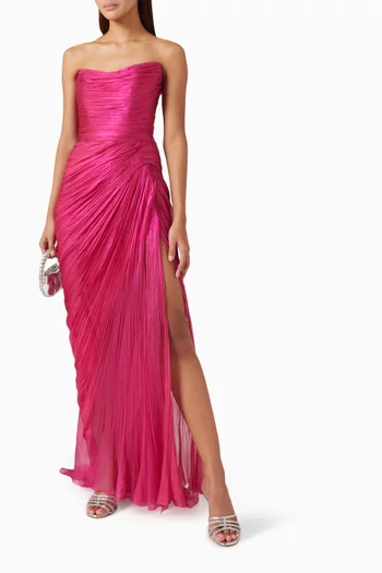 Amal Pleated Lace-up Gown