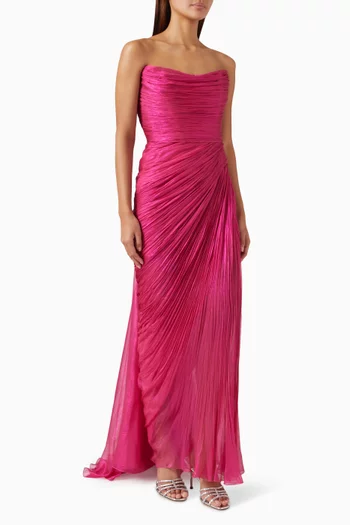 Amal Pleated Lace-up Gown