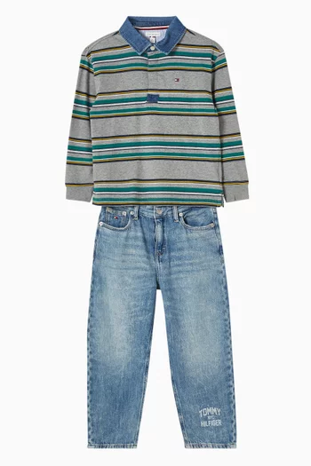 Striped Rugby Polo Shirt in Cotton
