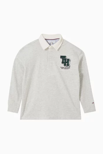 Varsity Logo Rugby Polo Shirt in Cotton