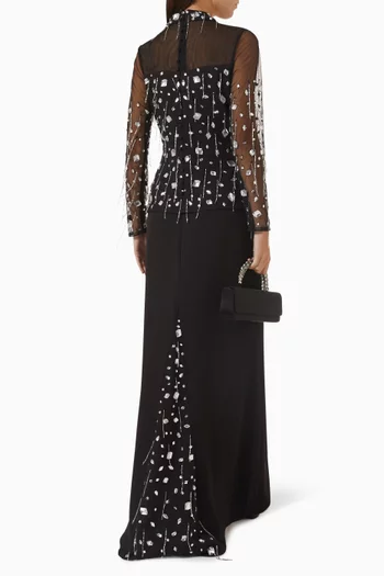 Crystal & Bead Embellished Gown in Crepe