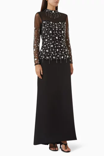 Crystal & Bead Embellished Gown in Crepe