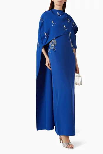 Crystal & Bead Embellished Cape Gown