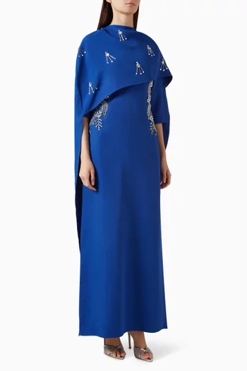Crystal & Bead Embellished Cape Gown
