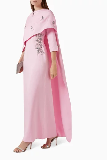 Crystal & Bead Embellished Cape Gown