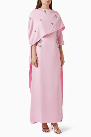 Crystal & Bead Embellished Cape Gown