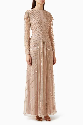 Embellished Net Overlay Gown