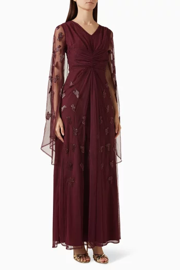 Sequin Embellished Net Overlay Gown