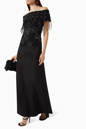 Off-shoulder Embellished Gown in Crepe
