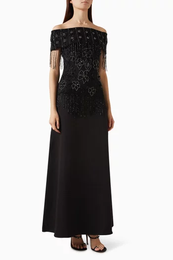 Off-shoulder Embellished Gown in Crepe
