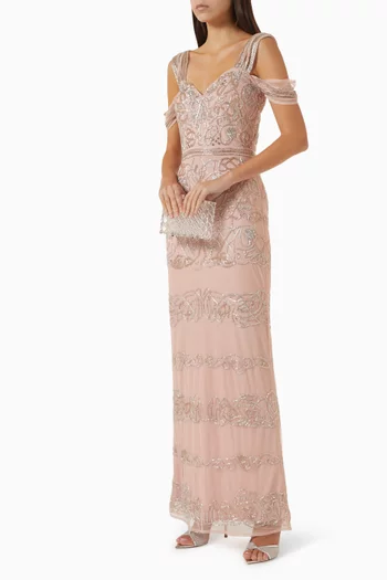 Bead Embellished Net Gown