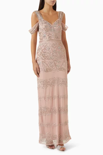 Bead Embellished Net Gown