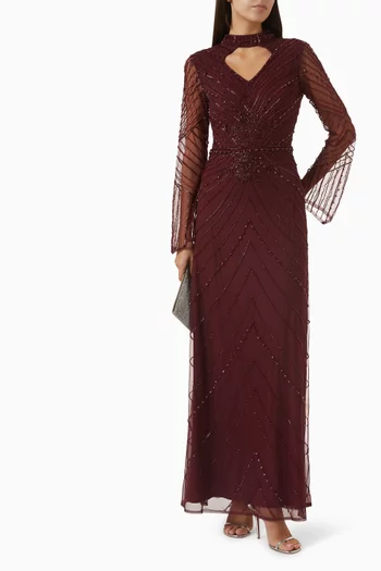 Bead Embellished Net Gown