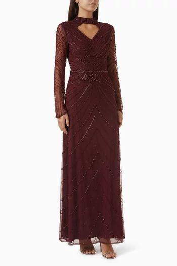 Bead Embellished Net Gown