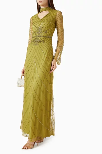 Bead Embellished Net Gown