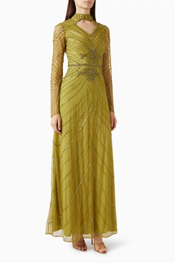 Bead Embellished Net Gown