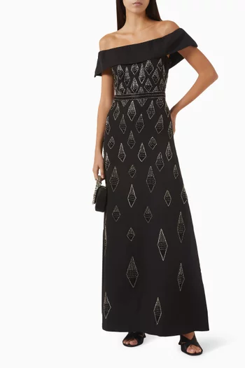 Off-shoulder Beaded Gown in Crepe