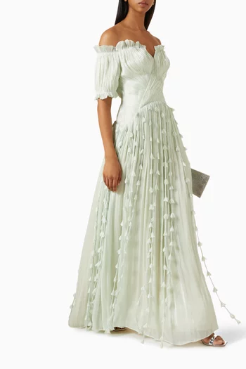 3D Petal Off-shoulder Pleated Dress