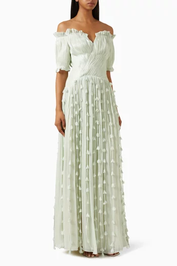 3D Petal Off-shoulder Pleated Dress