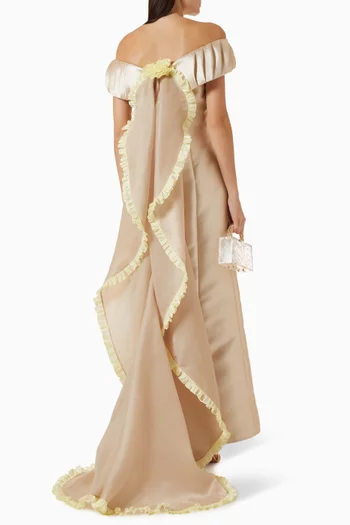 3D Petal Train Dress in Satin