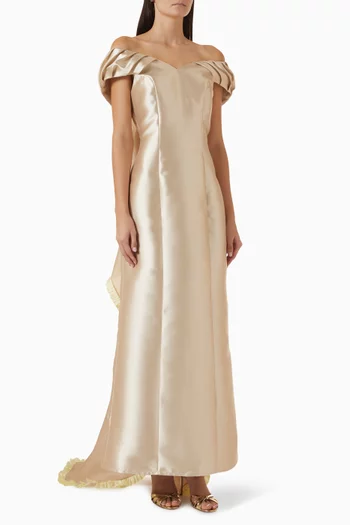 3D Petal Train Dress in Satin