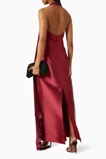 3D Petal Halter Dress in Satin