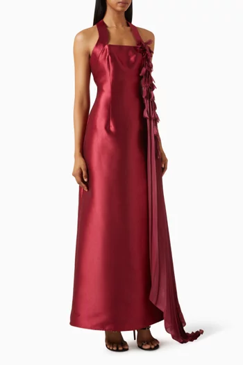 3D Petal Halter Dress in Satin