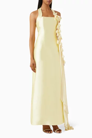 3D Petal Halter Dress in Satin
