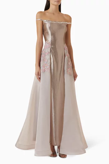 Organza-overlay Dress in Satin