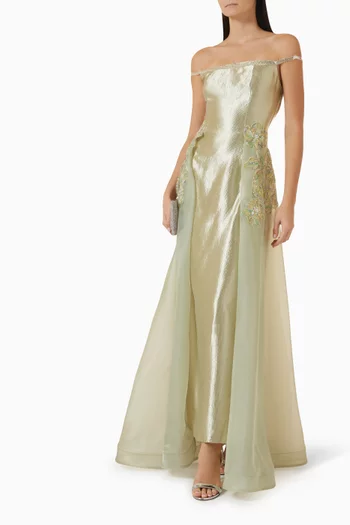 Organza-overlay Dress in Satin