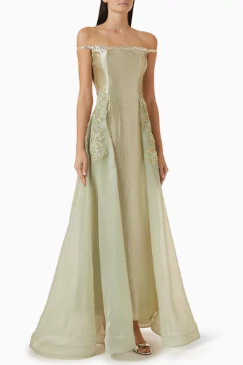 Organza-overlay Dress in Satin