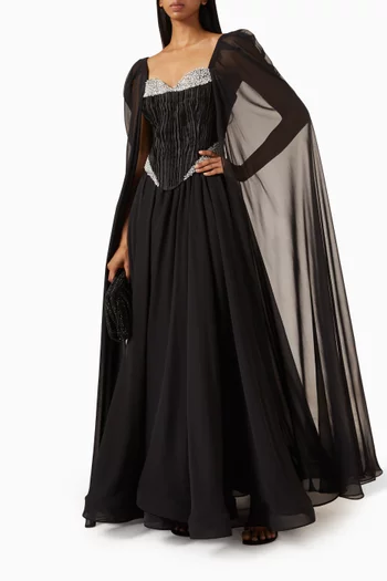 Pearl-embellished Corset Dress in Organza