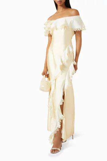 3D Petal Off-shoulder Dress in Satin