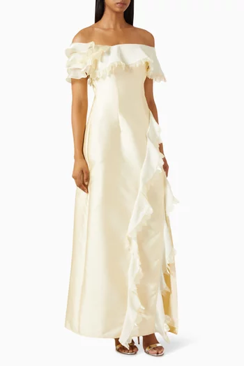 3D Petal Off-shoulder Dress in Satin