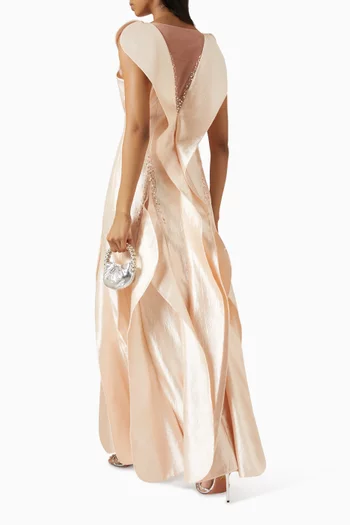 Crystal-embellished Cascading Dress in Satin
