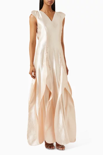 Crystal-embellished Cascading Dress in Satin