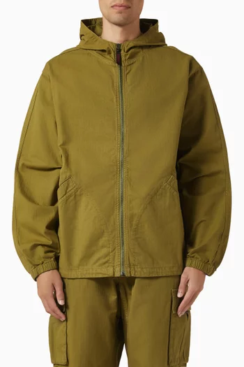 Hooded Jacket in Herringbone Cotton