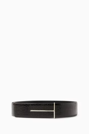 Slim Reversible Belt in Croc-effect Leather