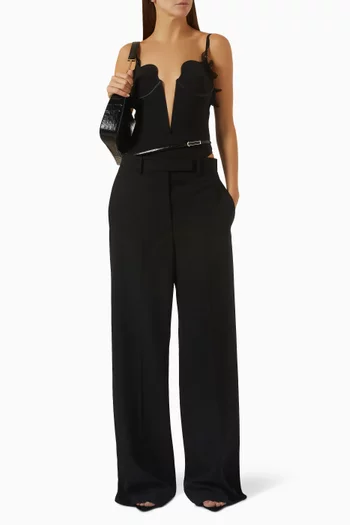 Structured Graphic Bodysuit in Silk Crepe