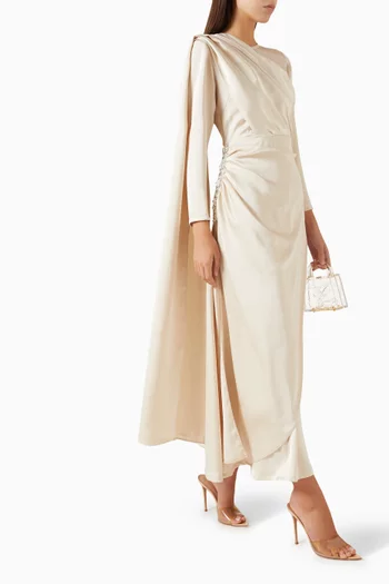 Embroidered Maxi Dress in Polished Crepe