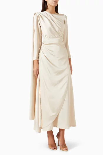 Embroidered Maxi Dress in Polished Crepe